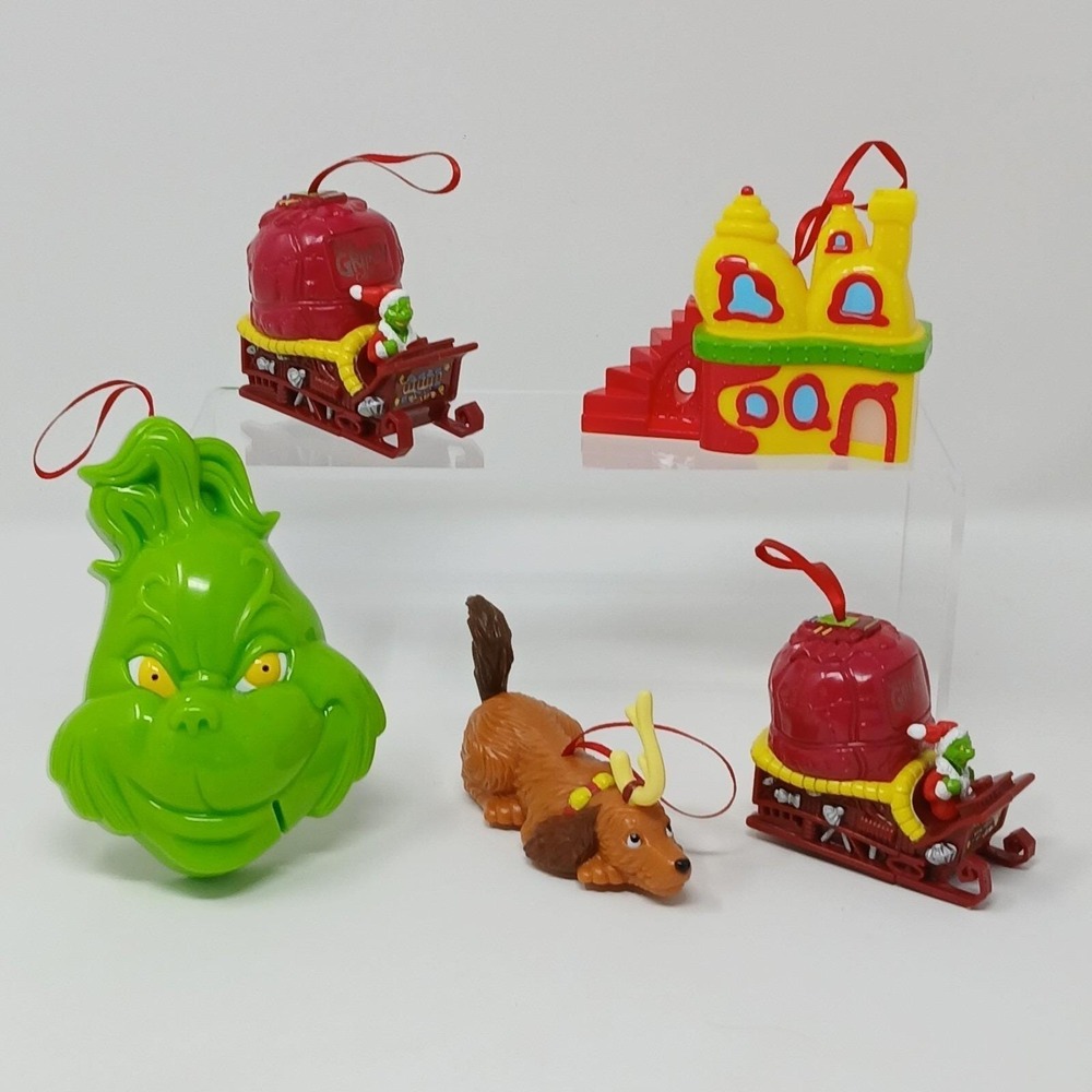 Vintage 2000 Wendy's The Grinch Kids Meal Toys Ornaments Lot Of 5
